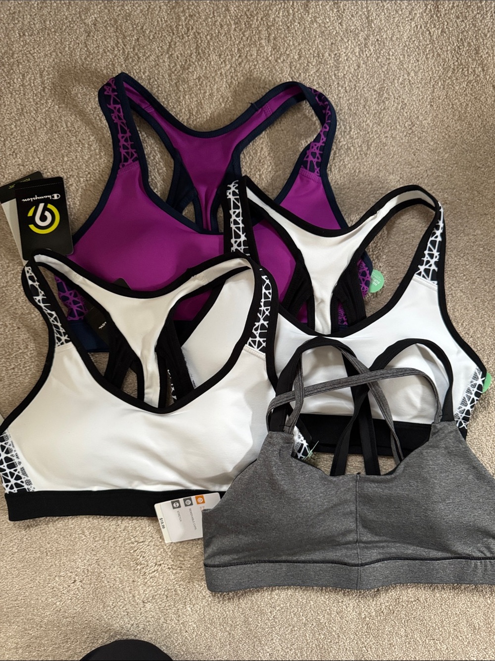 Champion Purple, White & Gray Racerback Sports Bra Set
